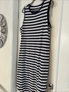 Time and Tru Navy and White Striped Sleeveless Maxi Dress